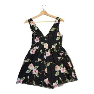 URBAN OUTFITTERS Floral Romper  Women’s Extra Small Black Whimsigoth Fairycore
